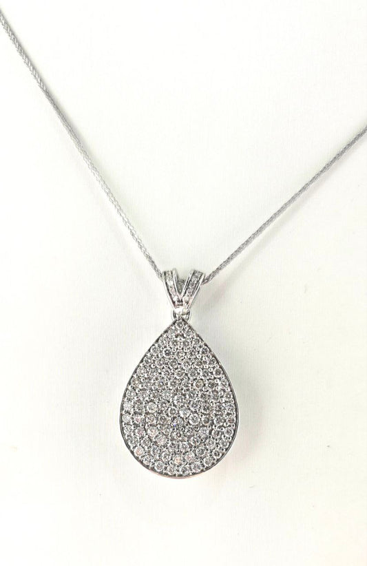 Collana pendente Goccia  pave' con Diamanti 1,67 ct in Oro bianco 18 kt (750)