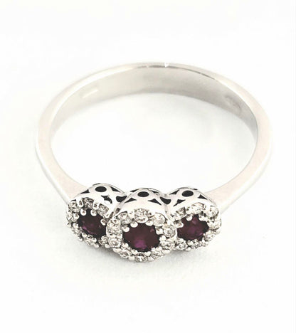Anello trilogy magic in Oro Bianco con Diamanti 0,24 ct e Rubini 0,45 ct 18kt (750)