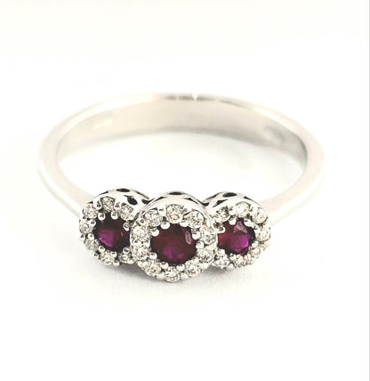Anello trilogy magic in Oro Bianco con Diamanti 0,24 ct e Rubini 0,45 ct 18kt (750)