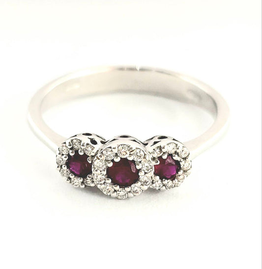 Anello trilogy magic in Oro Bianco con Diamanti 0,24 ct e Rubini 0,45 ct 18kt (750)