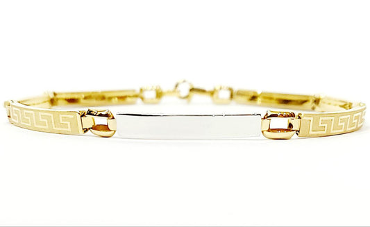 Bracciale Oro bianco e Oro Giallo 18 kt (750) targhette con greca lavorate - Oreficeria