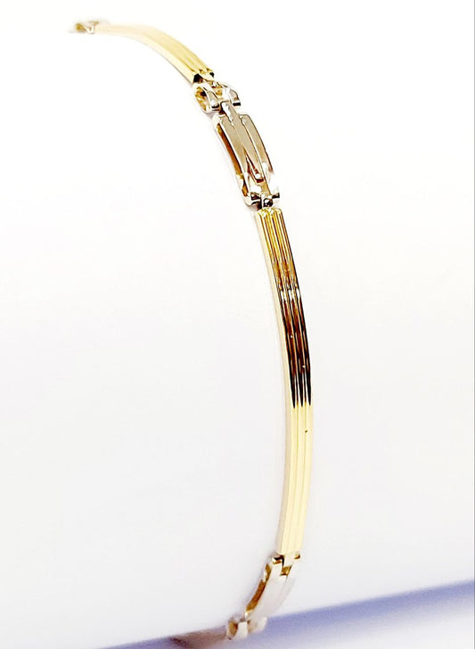 Bracciale Oro bianco e Oro Giallo 18 kt-750 piastre lavorate Uomo -20 cm - Oreficeria