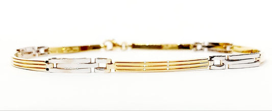 Bracciale Oro bianco e Oro Giallo 18 kt (750) piastre lavorate - Oreficeria