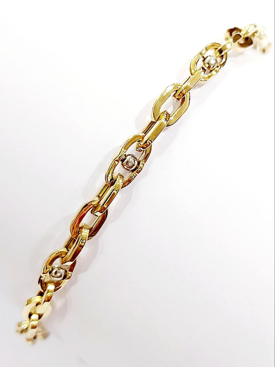 Bracciale Oro bianco e Oro Giallo 18 kt (750) catena maglie traversino - Oreficeria