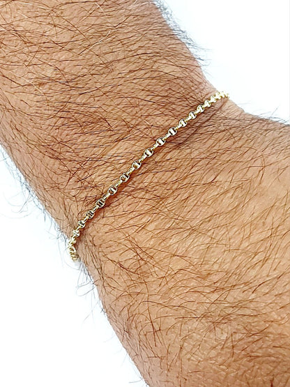 Bracciale Oro Bianco e Oro Giallo 18 kt-750 catena maglia traversino unisex - Oreficeria