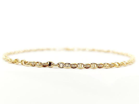 Bracciale Oro Bianco e Oro Giallo 18 kt-750 catena maglia traversino unisex - Oreficeria