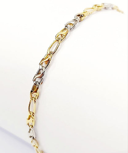 Bracciale Oro bianco e Oro Giallo 18 kt (750) catena piatta - Oreficeria