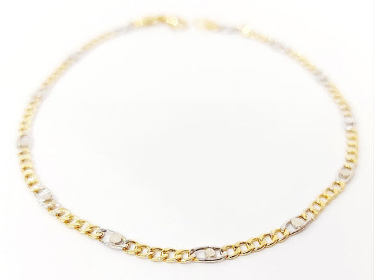 Bracciale Oro Bianco e Oro Giallo 18 kt (750) catena piatta unisex - Oreficeria