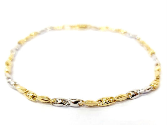 Bracciale Oro Giallo e Oro Bianco 18 kt (750) maglia chicco decorato - Oreficeria