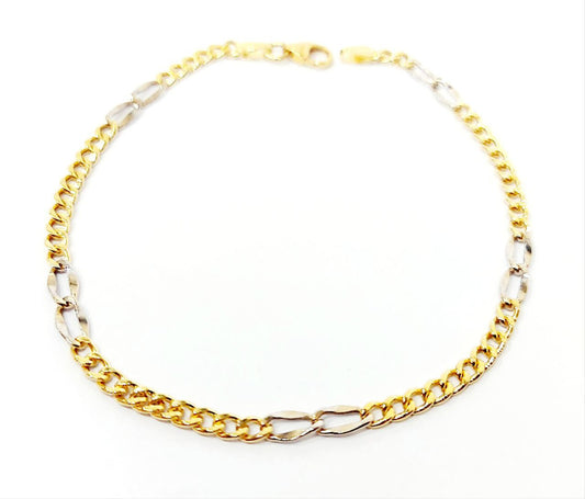 Bracciale Oro Bianco e Oro Giallo 18 kt (750) catena piatta unisex - Oreficeria