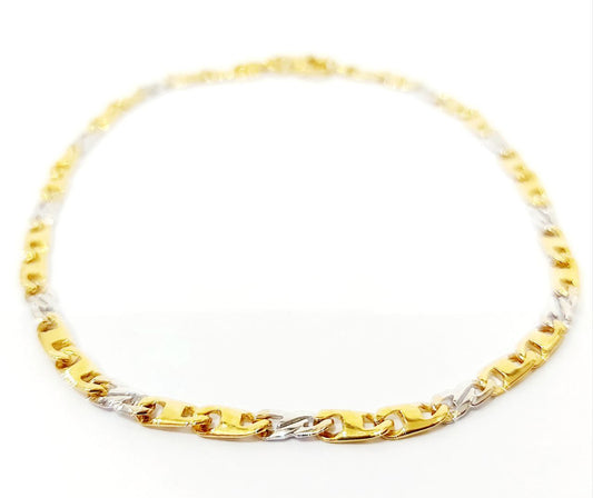 Bracciale Oro Bianco e Oro Giallo 18 kt (750) catena piatta intrecciato unisex - Oreficeria