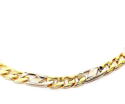 Bracciale Oro bianco e Oro Giallo 18 kt (750) catena maglie piatte traversino unisex - Oreficeria