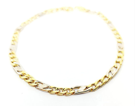 Bracciale Oro bianco e Oro Giallo 18 kt (750) catena maglie piatte traversino unisex - Oreficeria