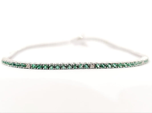 Bracciale tennis a filo con Smeraldi 1,25 ct e Diamanti 0,11 ct in Oro Bianco 18 kt (750)