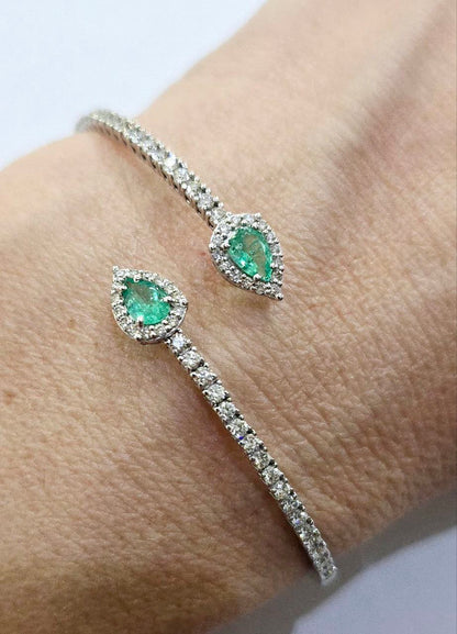 Bracciale Donna a molla contrariè Astralia Smeraldi  ct 0,77 e Diamanti  ct 0,92 Oro Bianco 18kt-750