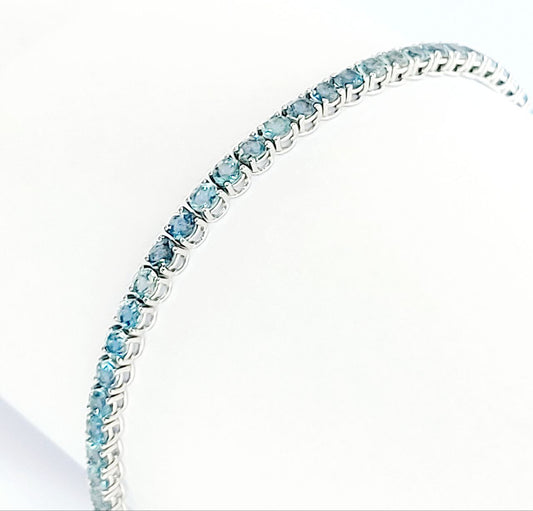Bracciale Tennis filo tondo Unisex Oro 18kt-750 -20 cm  con Acquamarina Ct 9,20