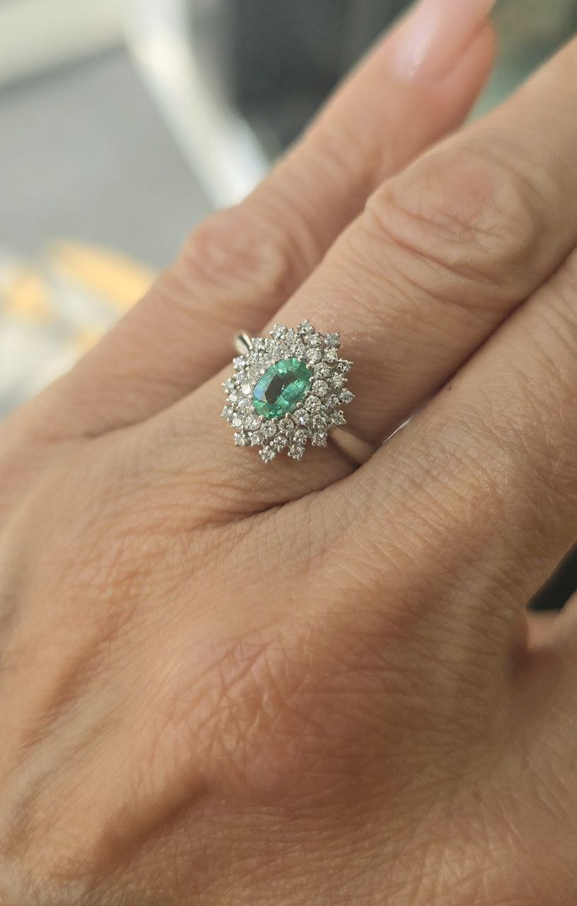 Anello Donna fantasia Oro Bianco 18kt-750 Smeraldo0,38 Diamanti ct 0,31