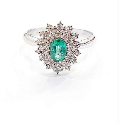 Anello Donna fantasia Oro Bianco 18kt-750 Smeraldo0,38 Diamanti ct 0,31