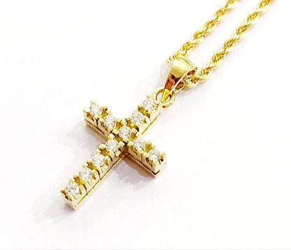 Collana con pendente Croce in Oro Giallo con Diamanti 0,16 ct 18 kt-750