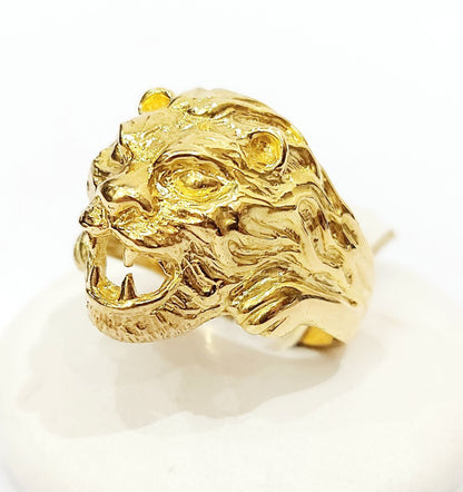 Anello da Uomo con finitura lucida e satinata - testa di Leone in Oro Giallo 18kt (750) - 14,30 gr - Oreficeria