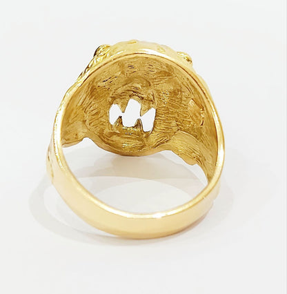 Anello da Uomo con finitura lucida e satinata - testa di Leone in Oro Giallo 18kt (750) - 14,30 gr - Oreficeria