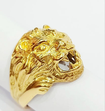 Anello da Uomo con finitura lucida e satinata - testa di Leone in Oro Giallo 18kt (750) - 14,30 gr - Oreficeria