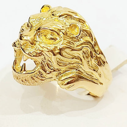 Anello da Uomo con finitura lucida e satinata - testa di Leone in Oro Giallo 18kt (750) - 14,30 gr - Oreficeria