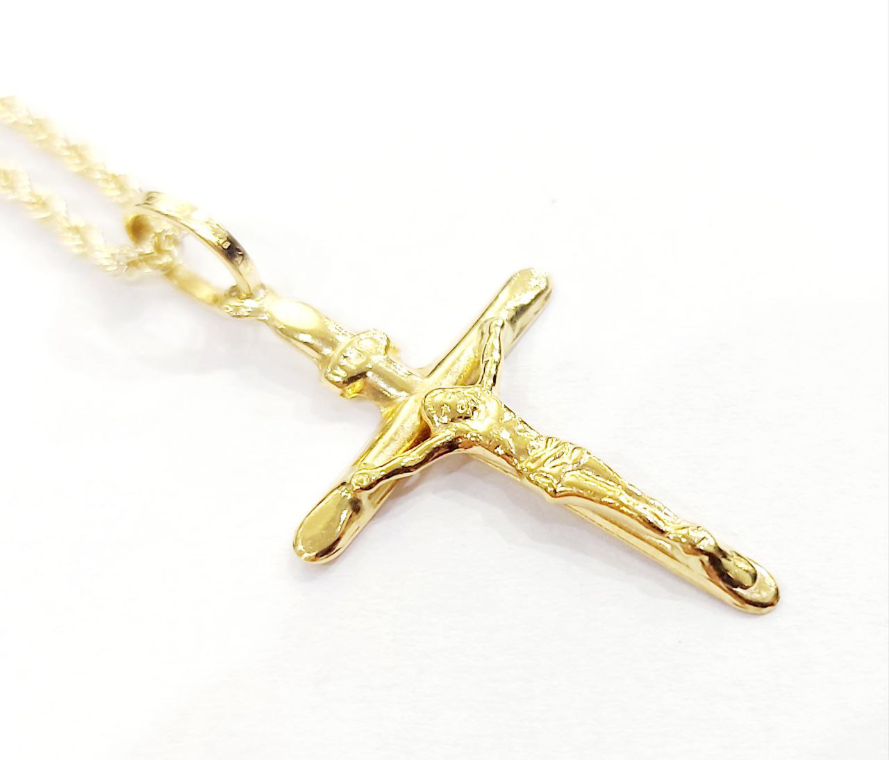 Collana funetta con pendente Croce in Oro Giallo 18kt (750) - Oreficeria