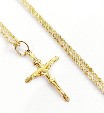 Collana funetta con pendente Croce in Oro Giallo 18kt (750) - Oreficeria