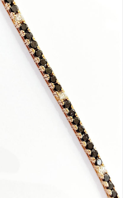 Bracciale Tennis Oro Rosa 18kt -750 Unisex con Diamanti Neri ct 5,22 e Diamanti Bianchi ct 0,48 -19 cm