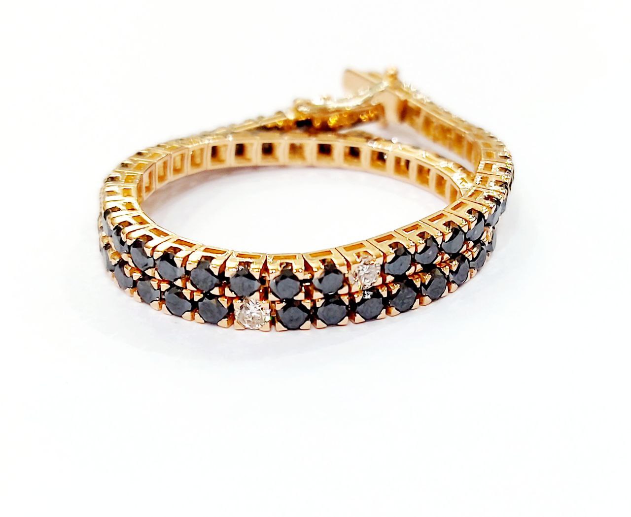 Bracciale Tennis Oro Rosa 18kt -750 Unisex con Diamanti Neri ct 5,22 e Diamanti Bianchi ct 0,48 -19 cm