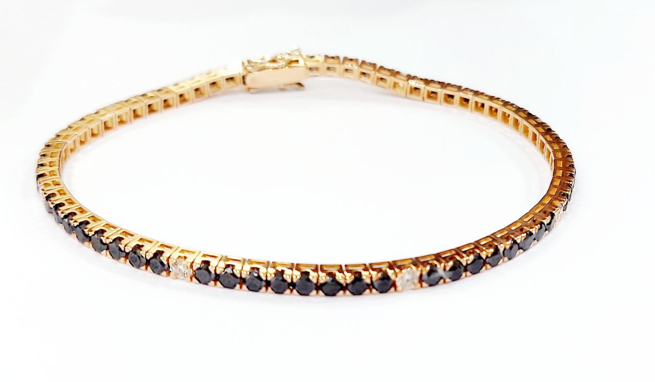 Bracciale Tennis Oro Rosa 18kt -750 Unisex con Diamanti Neri ct 5,22 e Diamanti Bianchi ct 0,48 -19 cm