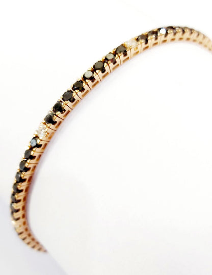 Bracciale Tennis Oro Rosa 18kt -750 Unisex con Diamanti Neri ct 5,22 e Diamanti Bianchi ct 0,48 -19 cm