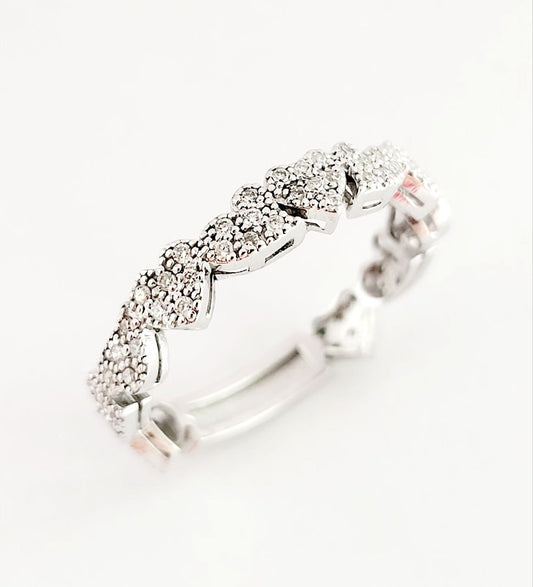 Anello multicuori scomposti in Pave' in Oro Bianco 18kt-750 e Diamanti ct 0,25