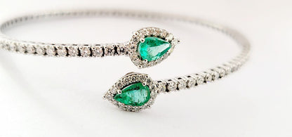 Bracciale Donna a molla contrariè Astralia Smeraldi  ct 0,77 e Diamanti  ct 0,92 Oro Bianco 18kt-750