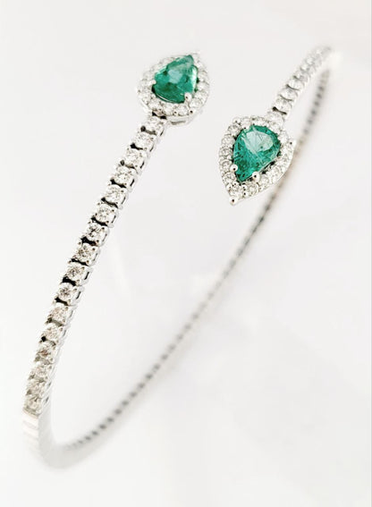 Bracciale Donna a molla contrariè Astralia Smeraldi  ct 0,77 e Diamanti  ct 0,92 Oro Bianco 18kt-750