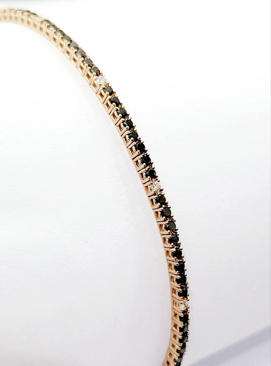 Bracciale Tennis in Oro Rosa con Diamanti neri 2,99 ct e bianchi 0,24 ct 18 kt (750)-18 cm