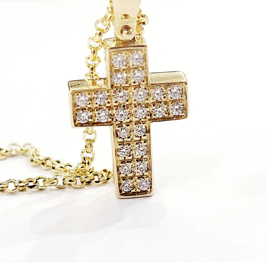 Collana rollo' con pendente Croce  in pave' in Oro Giallo con Diamanti 0,40 ct 18 kt-750