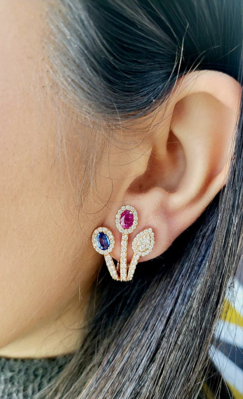 Orecchini Esclusivi da Donna modello fantasia in Oro Rosa con Diamanti Zaffiro e Diamanti 18kt-750