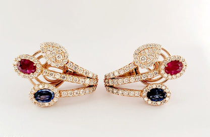 Orecchini Esclusivi da Donna modello fantasia in Oro Rosa con Diamanti Zaffiro e Diamanti 18kt-750
