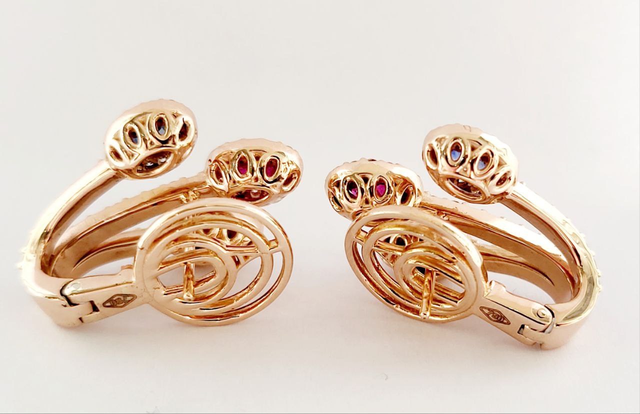 Orecchini Esclusivi da Donna modello fantasia in Oro Rosa con Diamanti Zaffiro e Diamanti 18kt-750