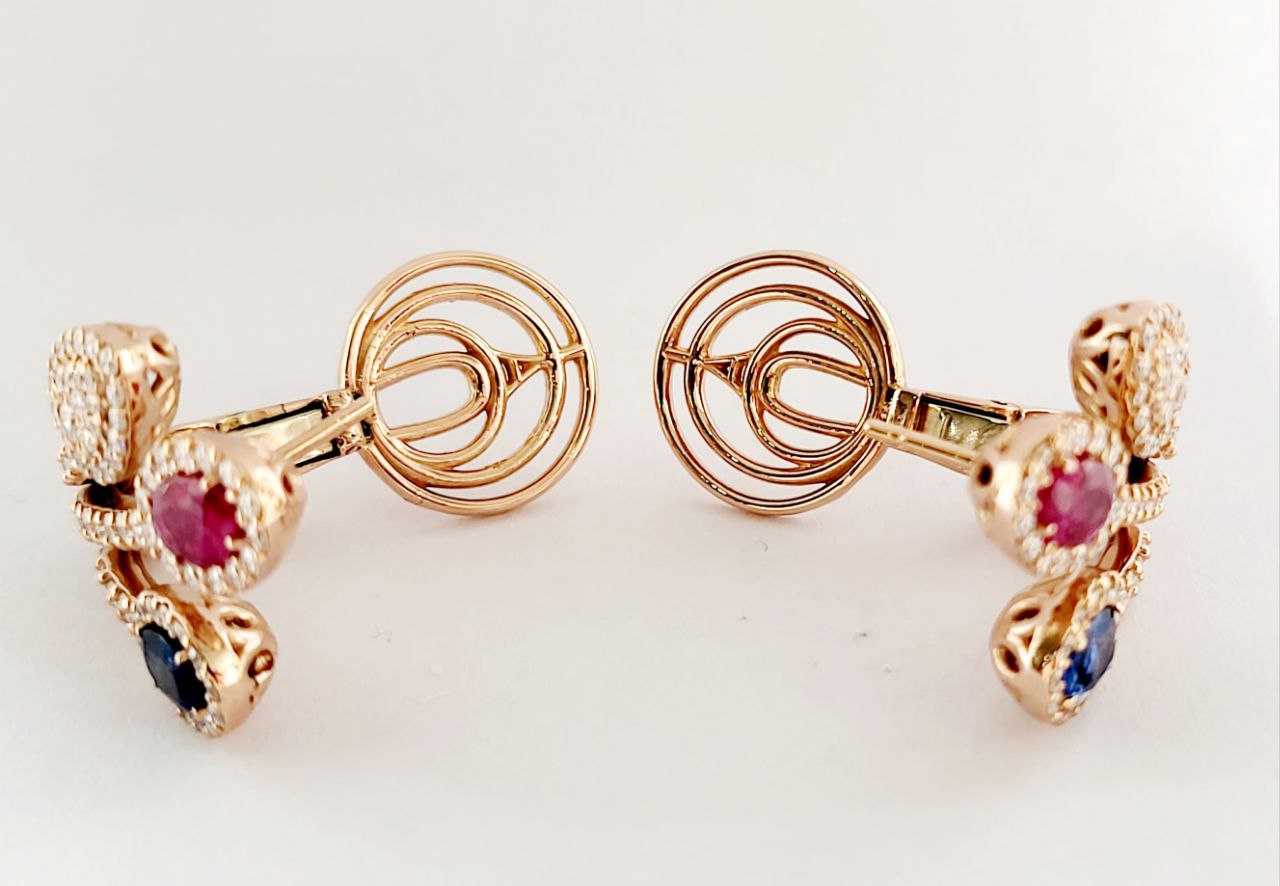 Orecchini Esclusivi da Donna modello fantasia in Oro Rosa con Diamanti Zaffiro e Diamanti 18kt-750