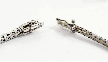 Bracciale Tennis in Oro Bianco con Zaffiri 1,77 ct e Diamanti 0,08 ct 18 kt (750)