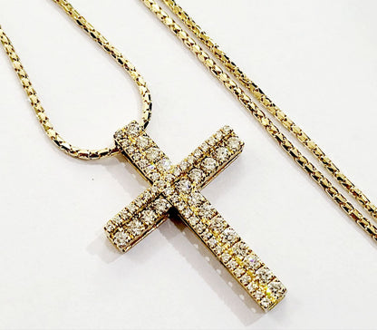 Collana modello cobra con pendente Croce   in Oro Giallo con Diamanti 0,80 totali ct 18 kt-750