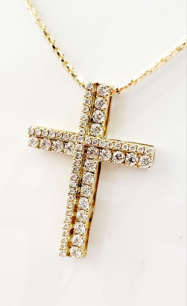 Collana modello cobra con pendente Croce   in Oro Giallo con Diamanti 0,80 totali ct 18 kt-750