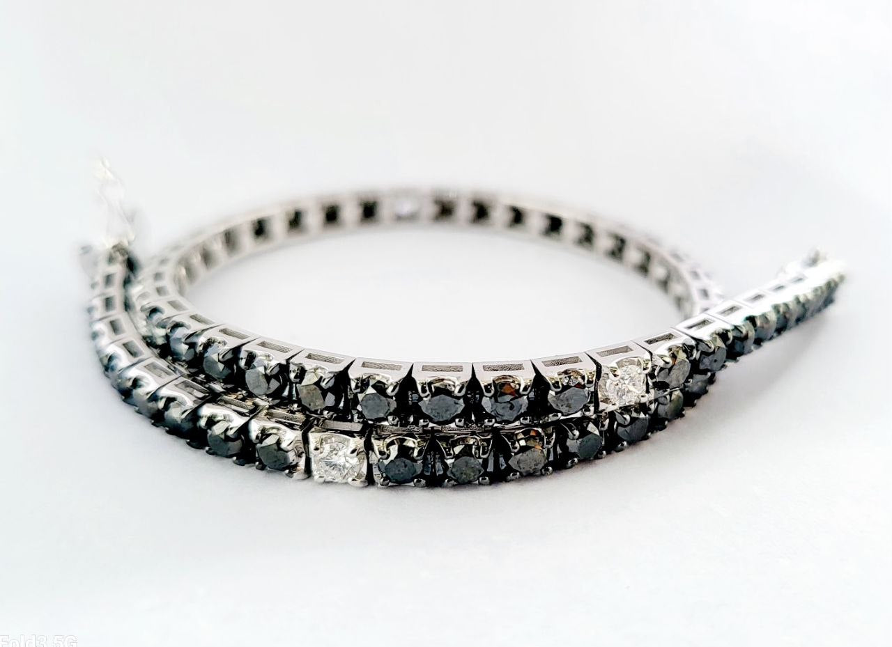Bracciale Tennis Oro Bianco 18kt-750 Diamanti Neri ct 6,00 Diamanti Bianchi ct 0,48 - Certificato Gem-Tech