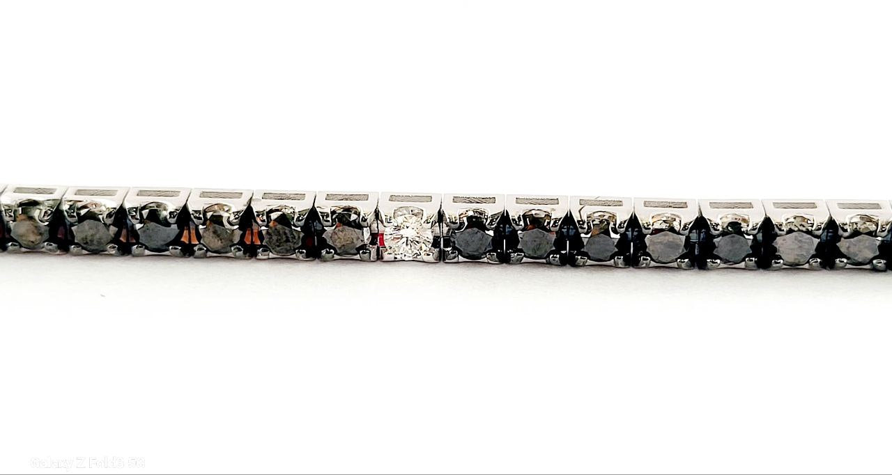 Bracciale Tennis Oro Bianco 18kt-750 Diamanti Neri ct 6,00 Diamanti Bianchi ct 0,48 - Certificato Gem-Tech