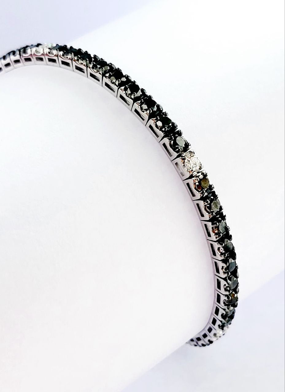 Bracciale Tennis Oro Bianco 18kt-750 Diamanti Neri ct 6,00 Diamanti Bianchi ct 0,48 - Certificato Gem-Tech