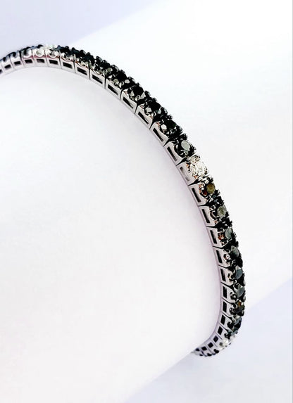 Bracciale Tennis Oro Bianco 18kt-750 Diamanti Neri ct 6,00 Diamanti Bianchi ct 0,48 - Certificato Gem-Tech
