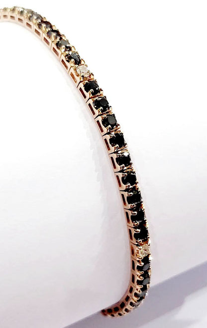 Bracciale Tennis Oro Rosa   18kt-750 Diamanti Neri ct 6,05 Diamanti Bianchi ct 0,48- Certificato Gem Tech